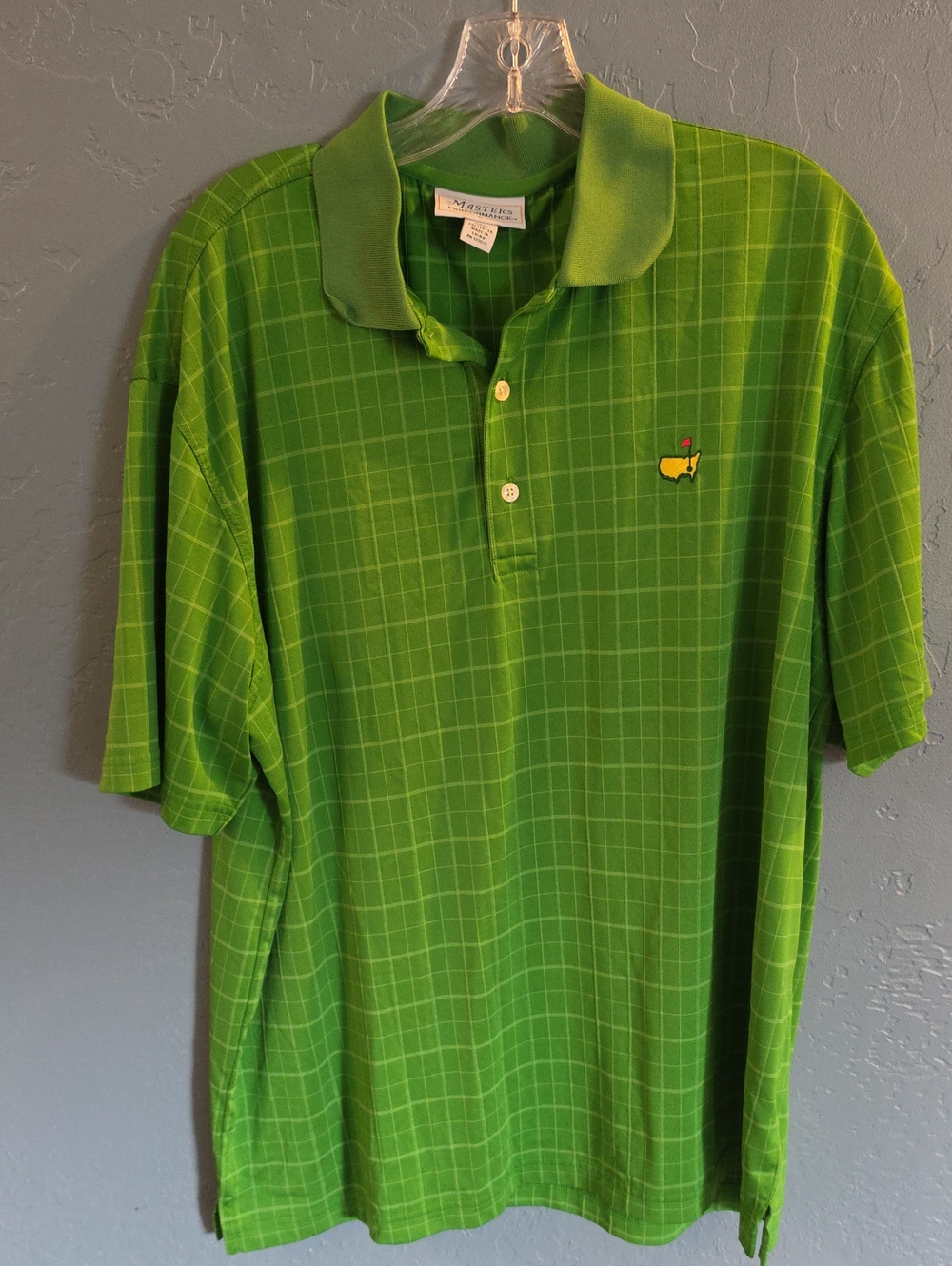 Masters Bright Green Windowpane Golf Polo with Embroidered Logo